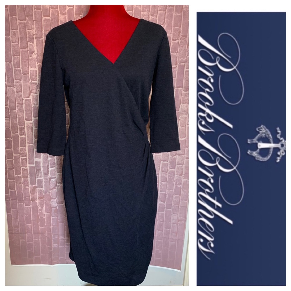 Navy Wool-Blend Faux Wrap Knit Dress
